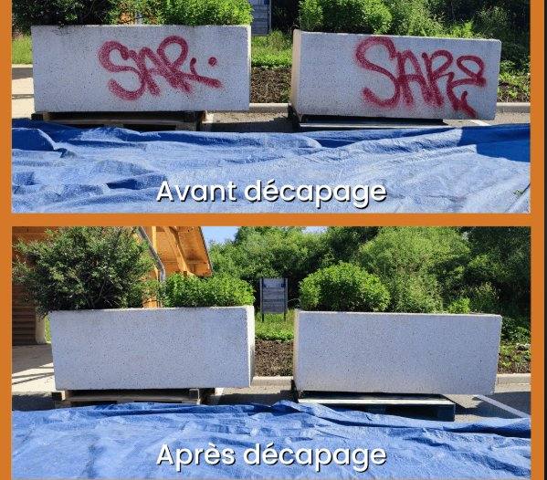Suppression graffitis béton avant après